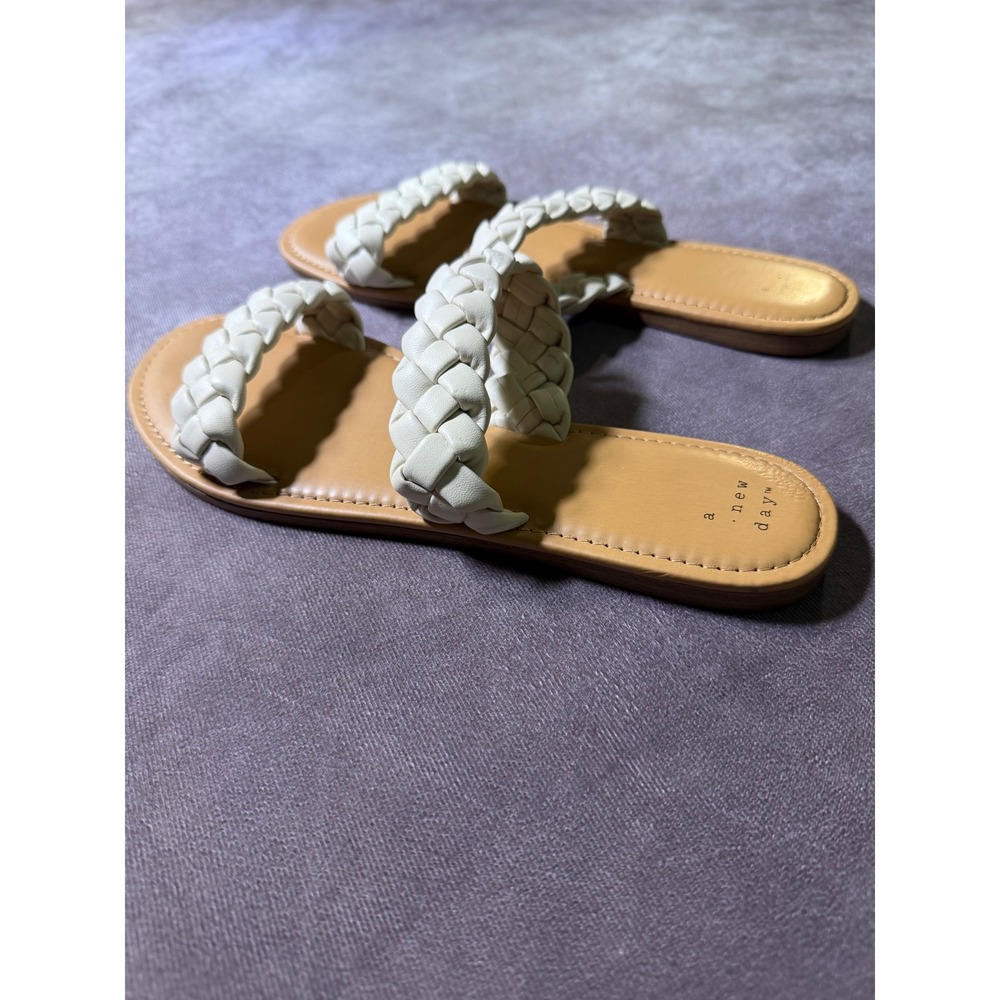 A New Day Womens Braided Slide Sandals Cream Off White Flat Slip On Shoes 9.5 - Picture 1 of 7